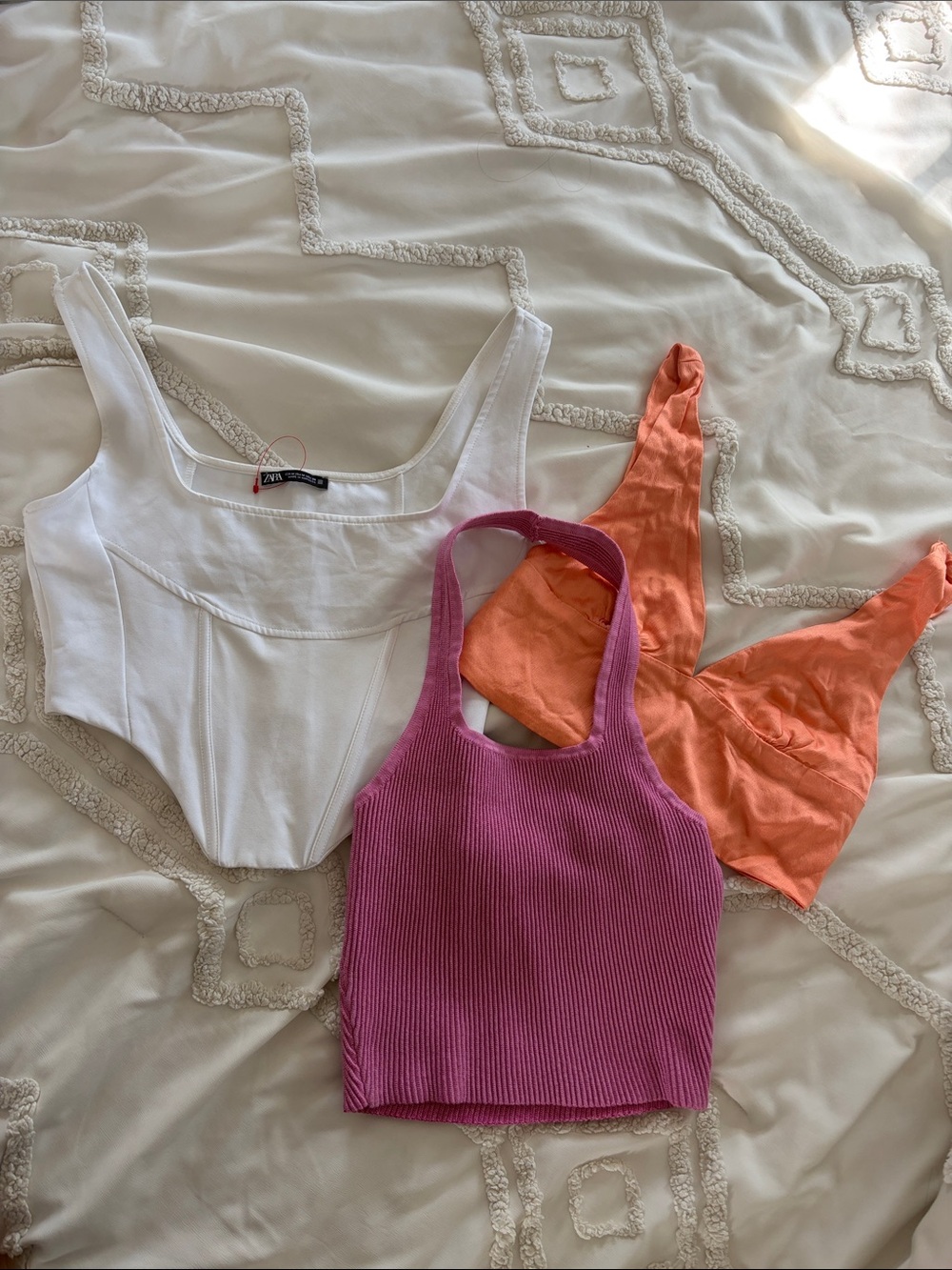 Zara White, Pink & Coral Trio Crop Tops, bundle